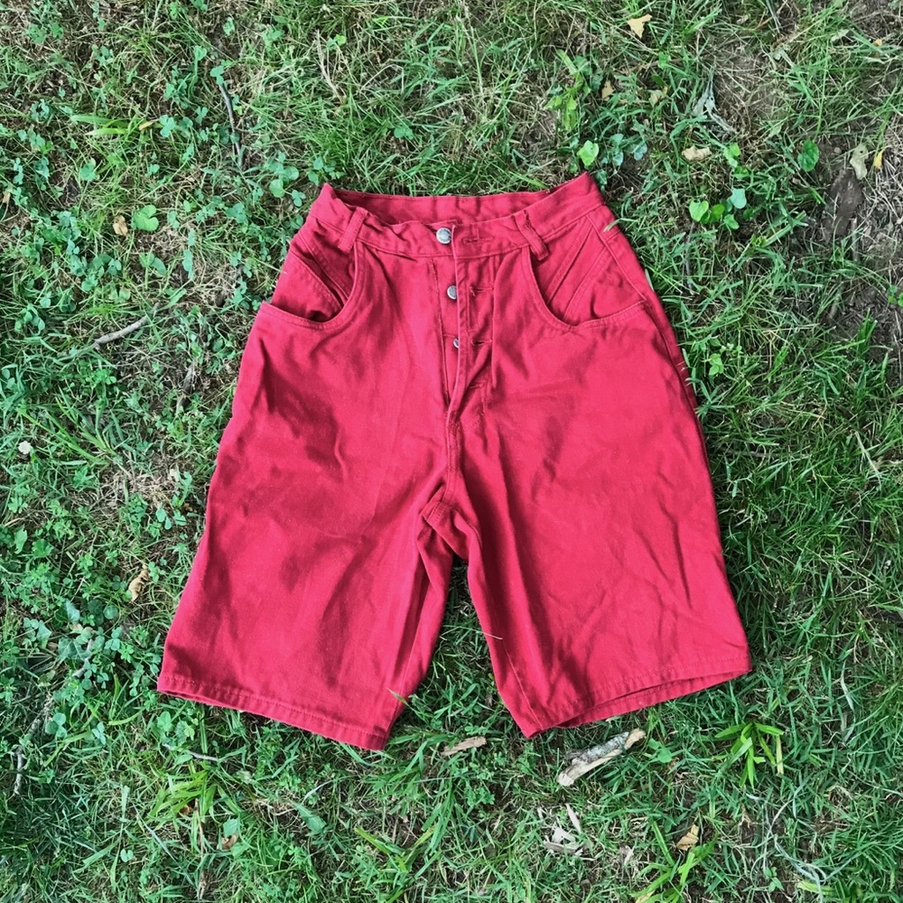 Vintage high waisted red denim shorts